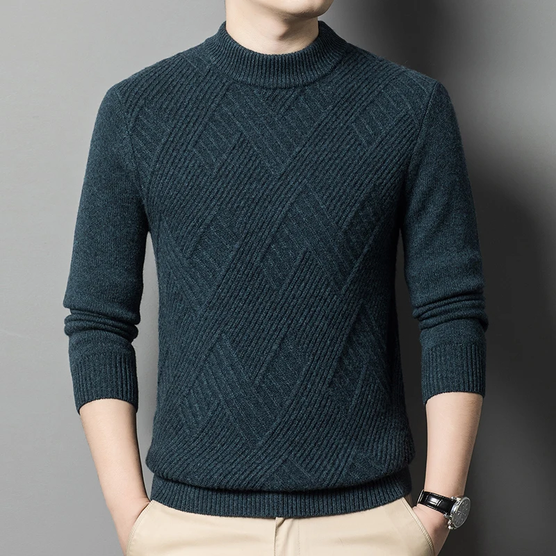 

Шерстяной 100% Премиальный Свитер Для Мужчин С Длинным Рукавом Жаккардовый Легкий Уход Зима Высочайшее Качество Толстый Шелковистый Гладкий Повседневный Sueter Para Hombre