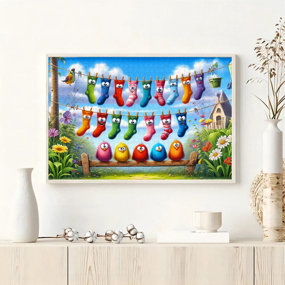 1000 stuks kleurrijke sokken en vogels puzzel - groot doe-het-zelf familiespel voor volwassenen, leuke hersenuitdaging met levendige papieren puzzel