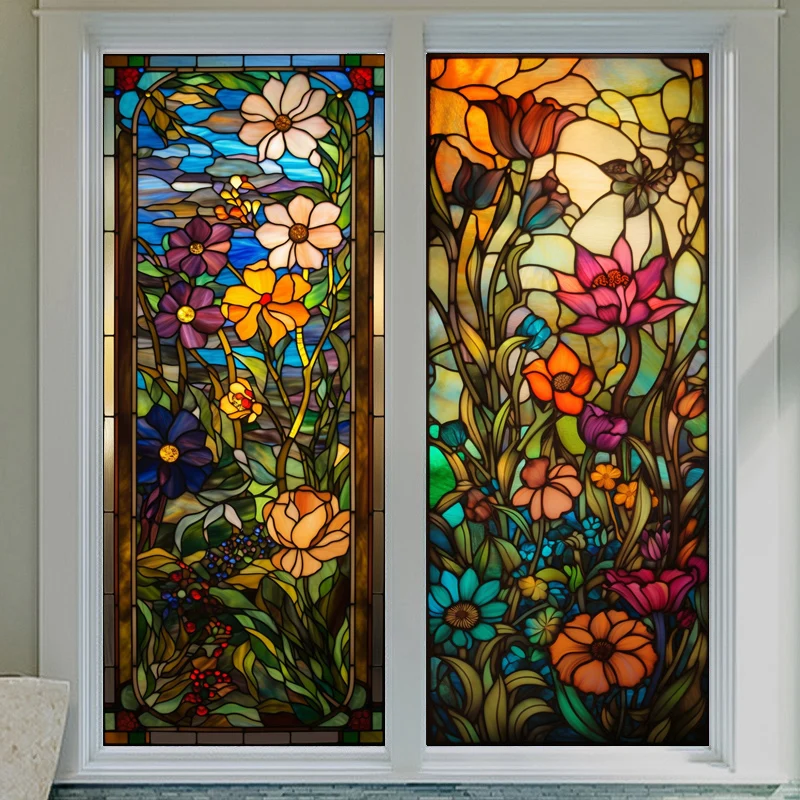 Church Stained Glass Film Waterproof Sunscreen Window Removal Door Electrostatic Scrub No Glue Flower Stickers Stained Glass