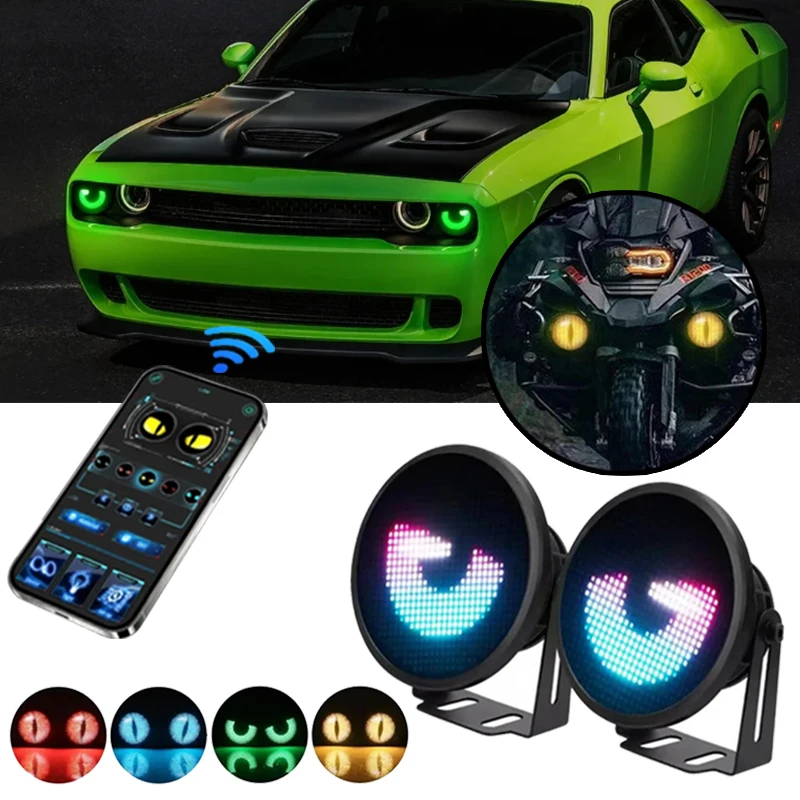 

2pcs Devil Eyes Fog LED Lights App Control DIY Animation Pattern 3inch Car Motorcycle Handlamps Decor Turn Signal Light 12V-24V