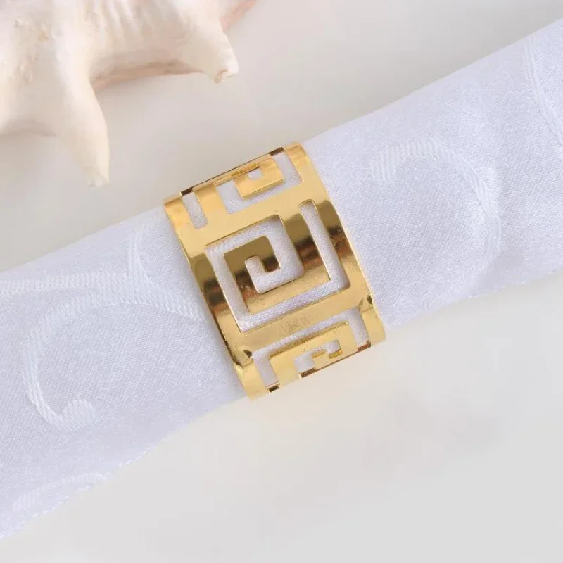 10pcs European Style Napkin Ring Cloth Napkin Buckle Hollow Pattern Serving Napkis Gold Wedding Table Decoration Party Supplies
