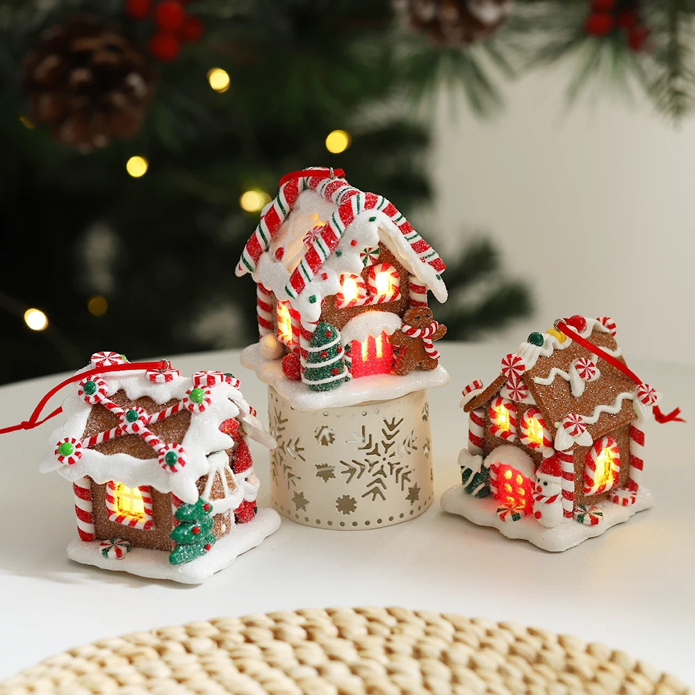 3 قطعة/المجموعة عيد الميلاد متوهجة لطيف بيت الحلوى زخرفة معكرون قبة الزنجبيل رجل سانتا كلوز ثلج منزل شجرة عيد الميلاد المعلقات