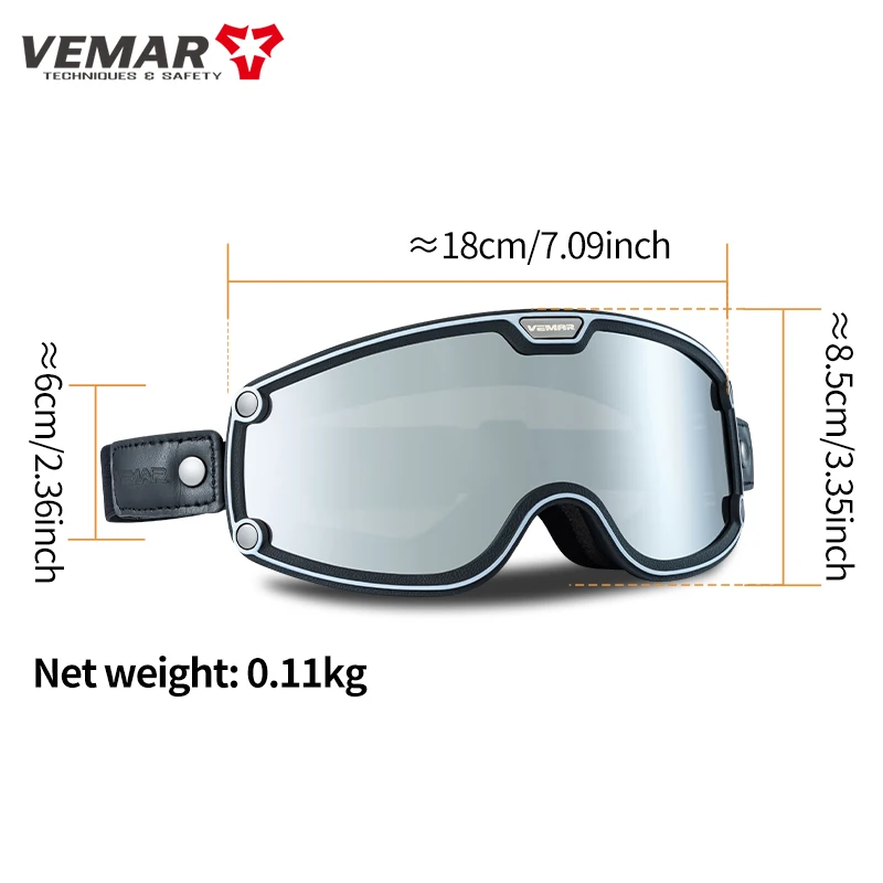 VEMAR Retro Motorcycle Goggles Windproof Anti-fog Glasses For Motorcycle Helmet Moto Sports Cycling Cafe Racer Goggles