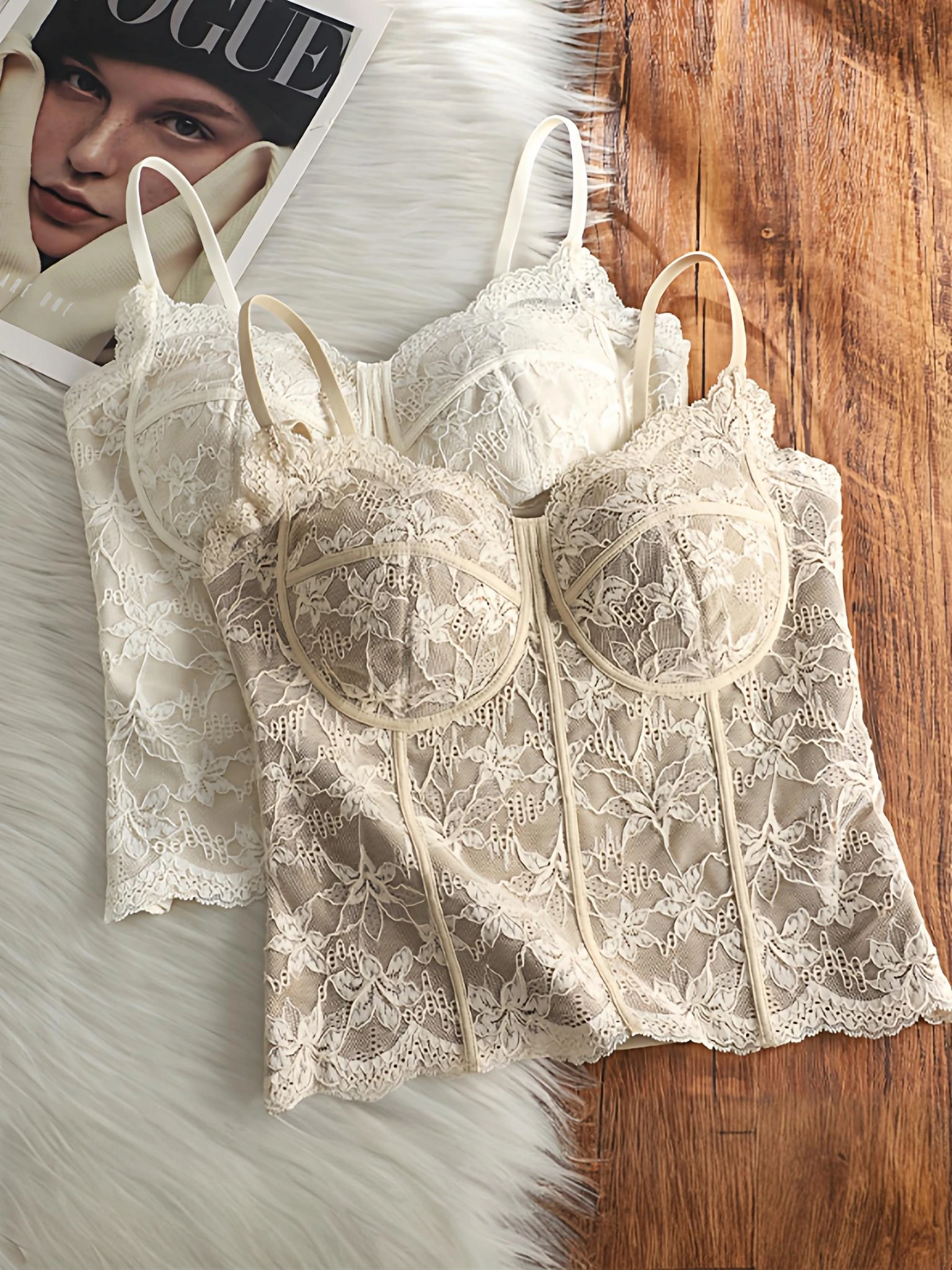 

Victoria Lace One-Piece Vest Women's Slim Fit Inner Wear Outer Wear Beautiful Ba Ladies Faionable French Sle Nylon