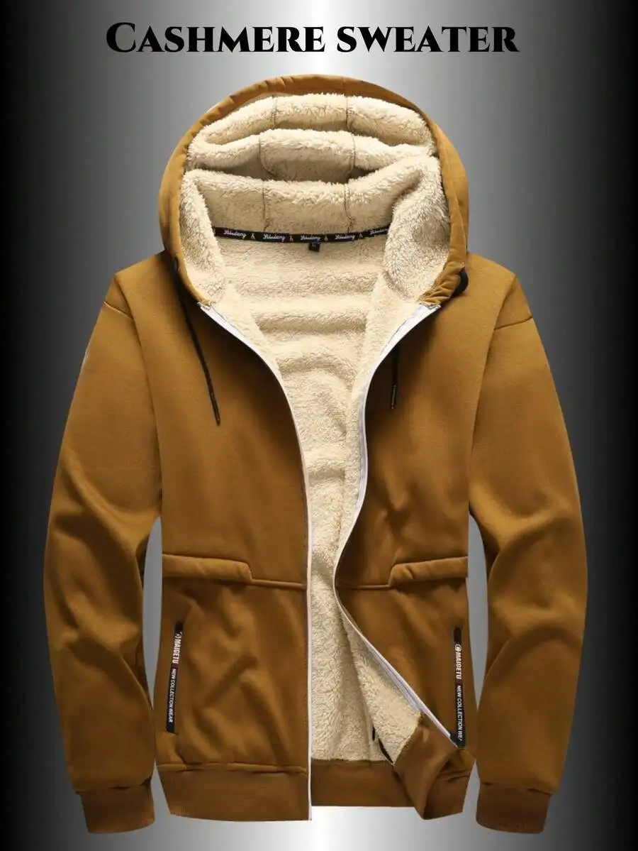 

Men's Warm Sherpa-Lined Zip-Up Hoodie Sweater, Casual Fall Winter Wear