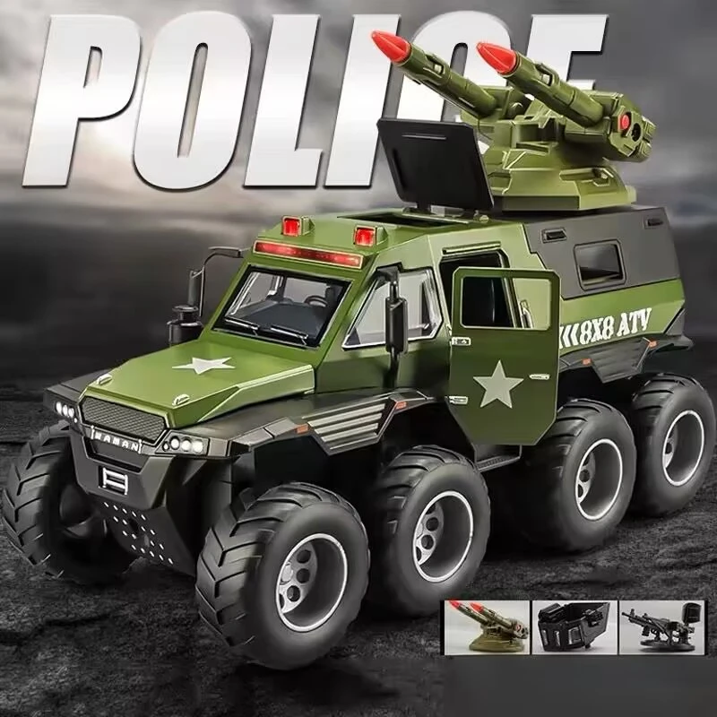 1:32 Siberia Conqueror Shaman Alloy Armored Vehicles Model Metal Police Missile Explosion Proof Car Model Sound Light Kids Gifts