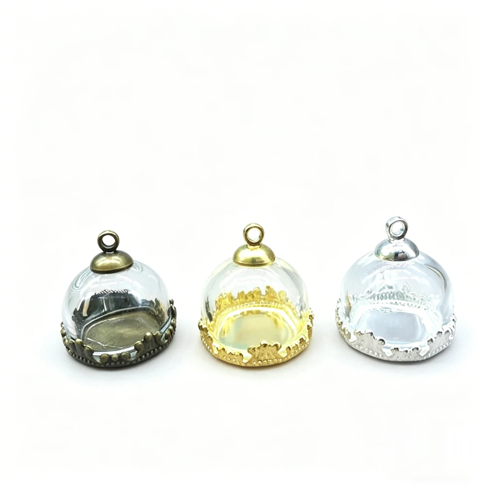 20sets 15mm Glass Globe Dome Crown Base Beads Cap Set Glass Globe Set Glass Vial Pendant Jewelry Accessories Findings DIY