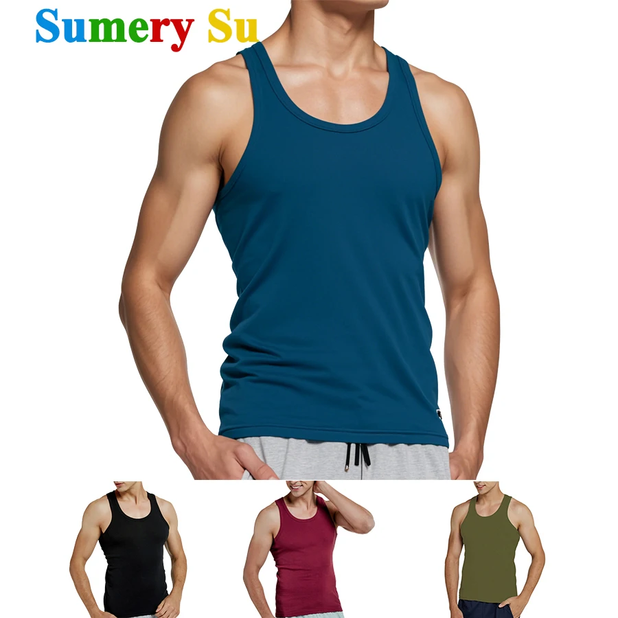 Tank Tops Men New 100% Cotton Solid Vest Mens Slim Casual Breathable Sleeveless Tops Gym Running Undershirt Male Gift Hot Sale