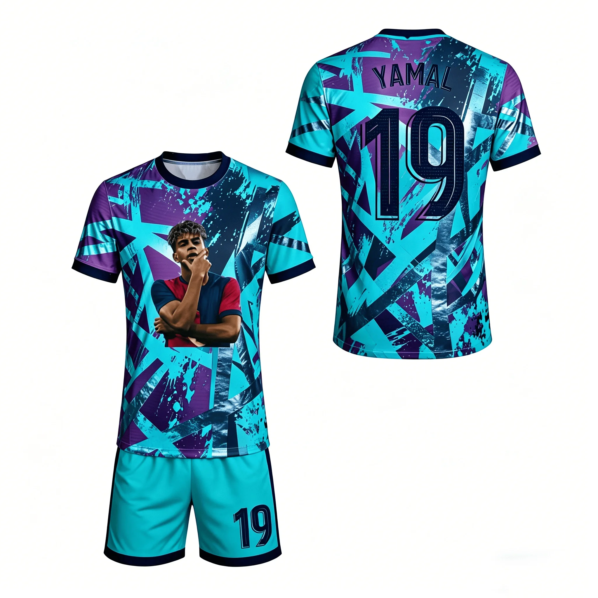 Yamal Themed Multi-color Splashed Ink Graffiti Design, Printed in Size 19, Unisex Breathable Family Matchingkids Jersey Set 2026