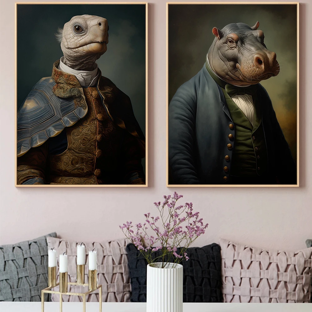 

Elegant Noble Hippo Noble Giraffe Rabbit Painting Retro Abstract Wall Art Canvas Poster Print Room Decor Animal Picture Cuadros