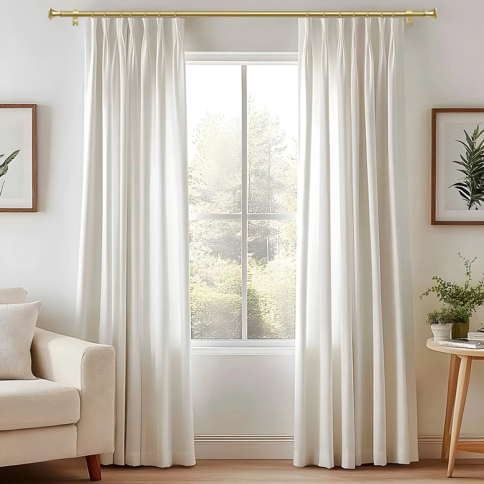 1 Set 5/8 Inch Diameter Double Heavy-Duty Decorative Curtain Rod, Telescoping Single Rod with Trumpet Finials, 28 to 120 Inches