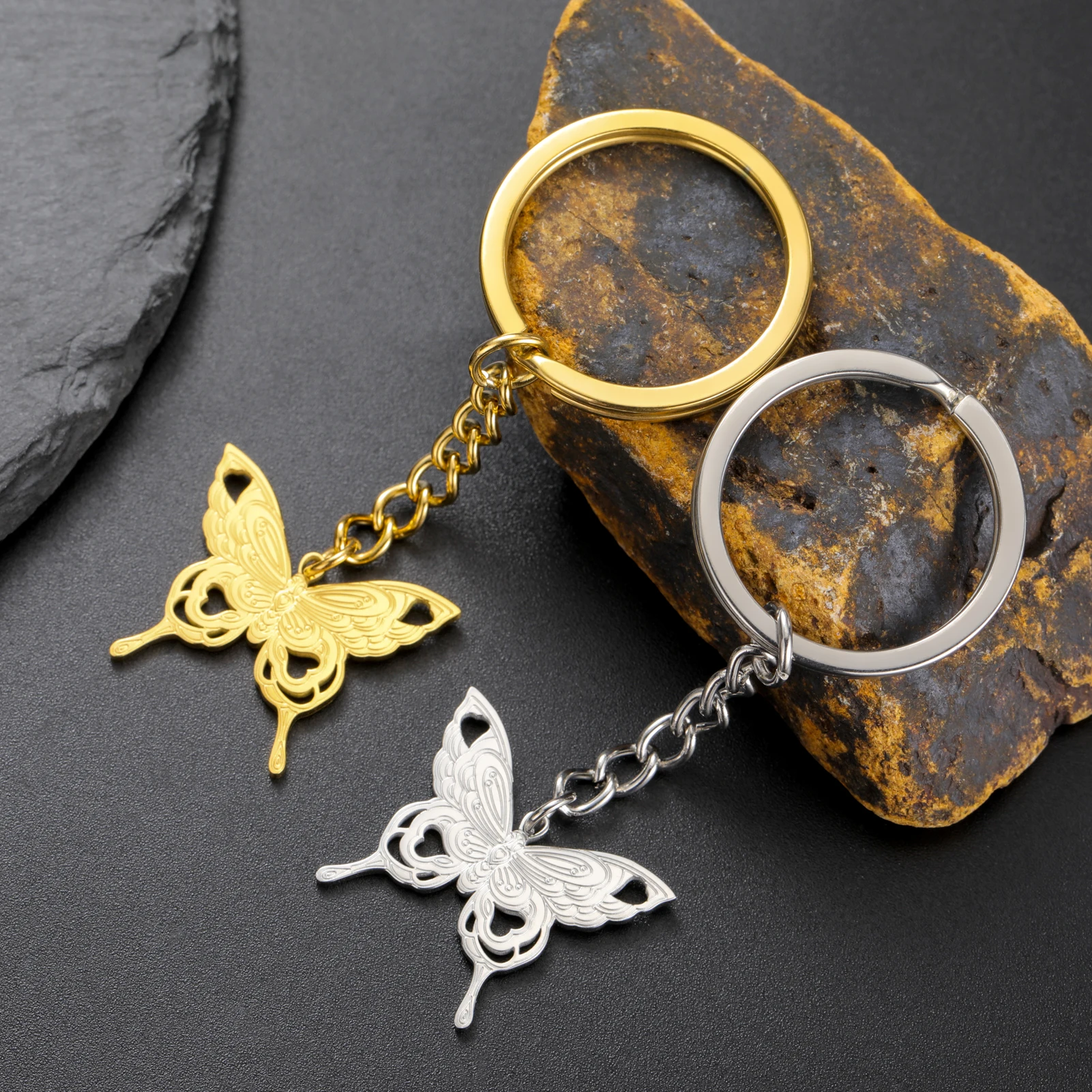 LIKGREAT Fashion Butterfly Wings Pendant Keychain Stainless Steel Animal Car Bag Keyring Birthday Gift Wholesale