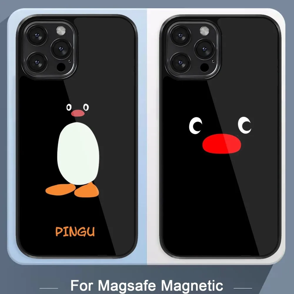 Мультяшный чехол Pingu для телефона iPhone 15 14 13 12 11 Pro Max Plus Mini Magsafe, магнитный черный чехол Мультяшный чехол Pingu для телефона iPhone 15 14 13 12 11 Pro Max Plus Mini Magsafe, магнитный черный чехол