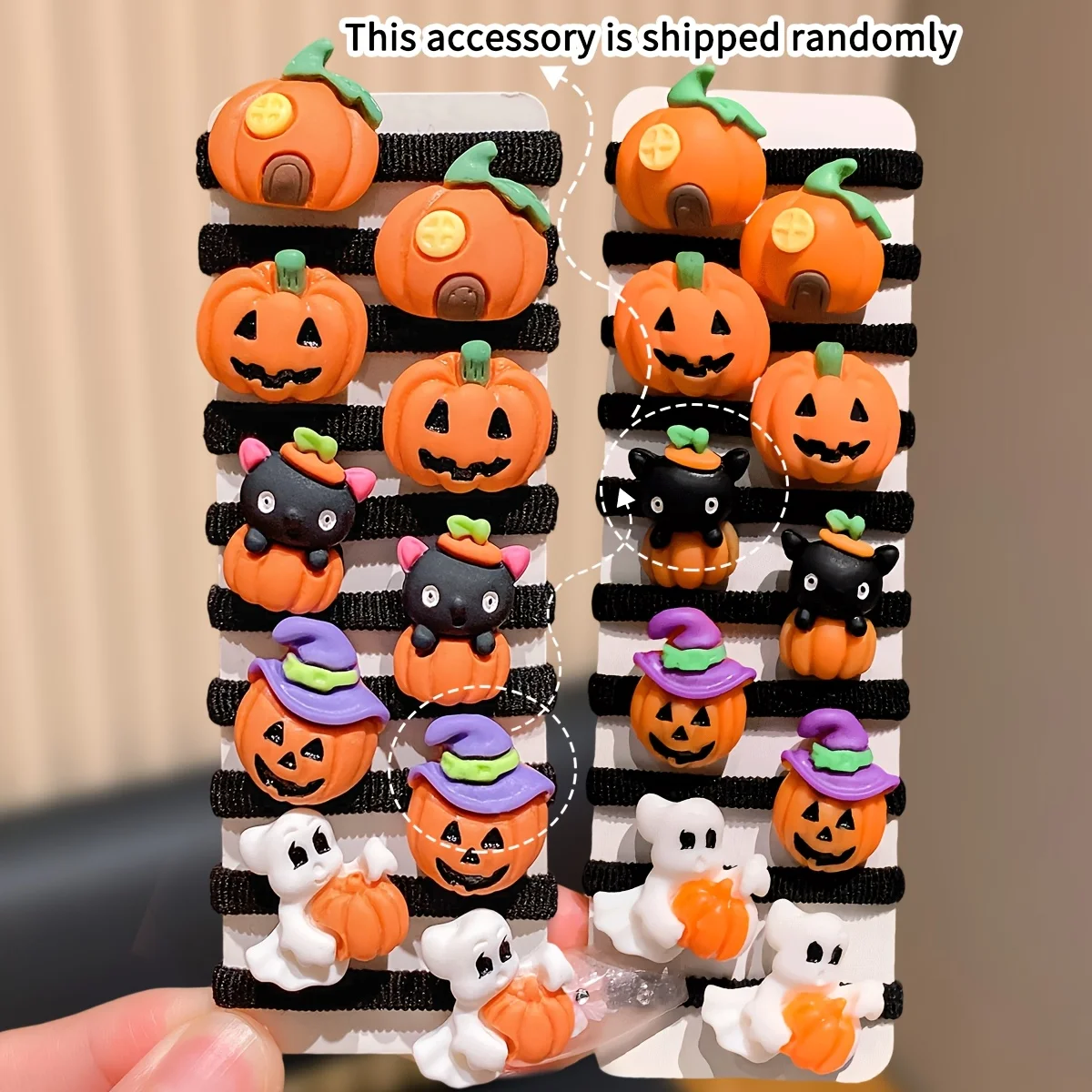 20 Pieces of Randomly Assorted Styles, Fashionable and Fun Halloween Hair Ties with Ghost, Pumpkin, and Witch Hat Designs, Suitable as Halloween Party Gifts for Cute Girls, and Christmas Gifts