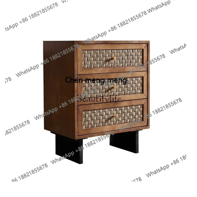 

style NEWNordic solid wood simple modern locker bedroom multi-functional bedside rattan storage cabinet ss 8617