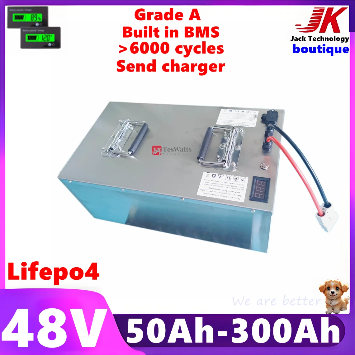 JK 48V Lifepo4 Battery 10KW 50Ah 80Ah 100Ah 150Ah 200Ah 250Ah 300Ah for 5KW Solar System Electric Motorcycle Tricycle EV mower