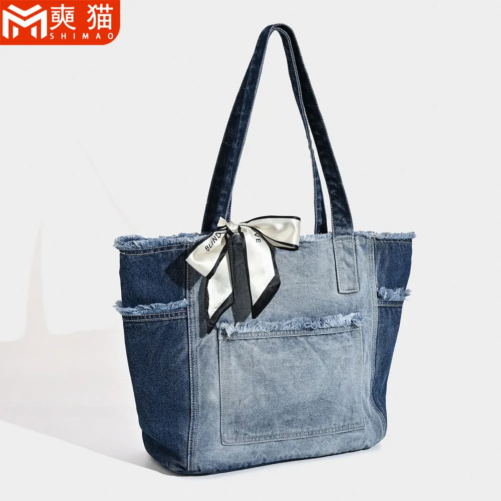 

Large Capacity Commuting Denim Handbags Women Girls Korean Lady Style Lazy Retro Fashionable Denim Underarm Shoulder Bag Women