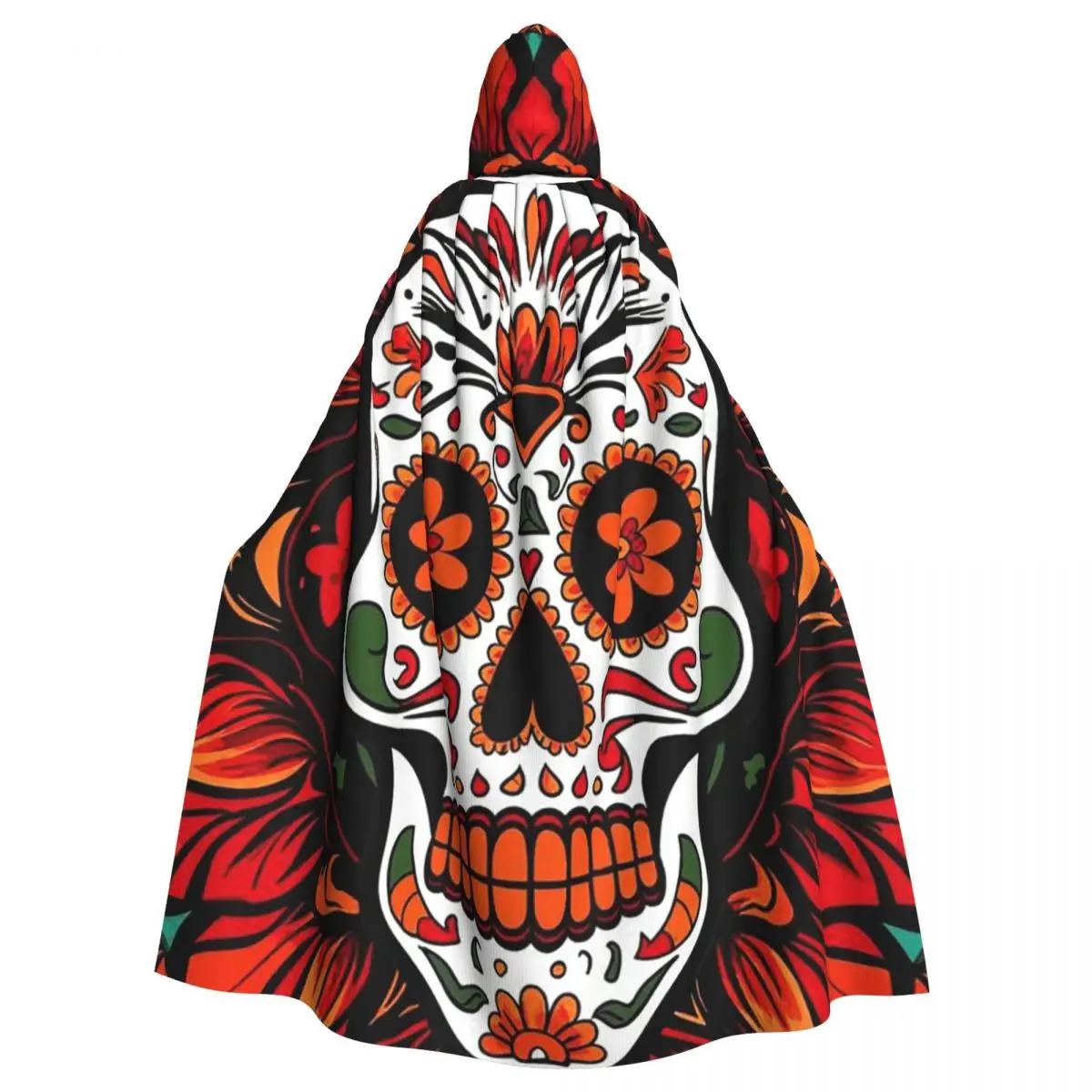 Mexicaanse schedel Calavera illustratie lange capuchon mantel heks middeleeuws kostuum cosplay Cape Halloween vampier volwassen Unisex