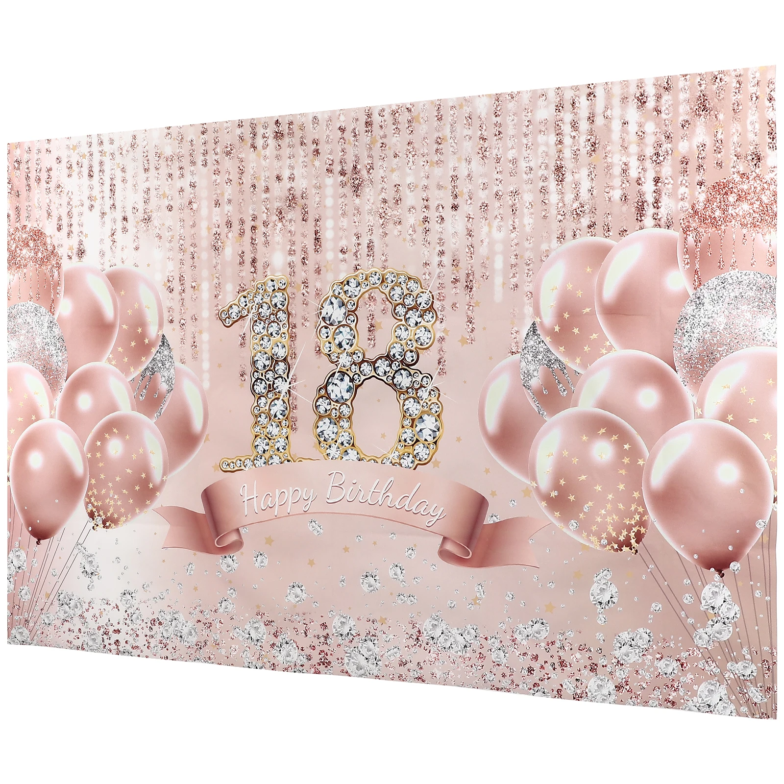 

Lovely 18Th Birthday Backdrop Cloth Durable Polyester Banner For Party Decoration Outdoor Hanging Photography Prop Rose Gold