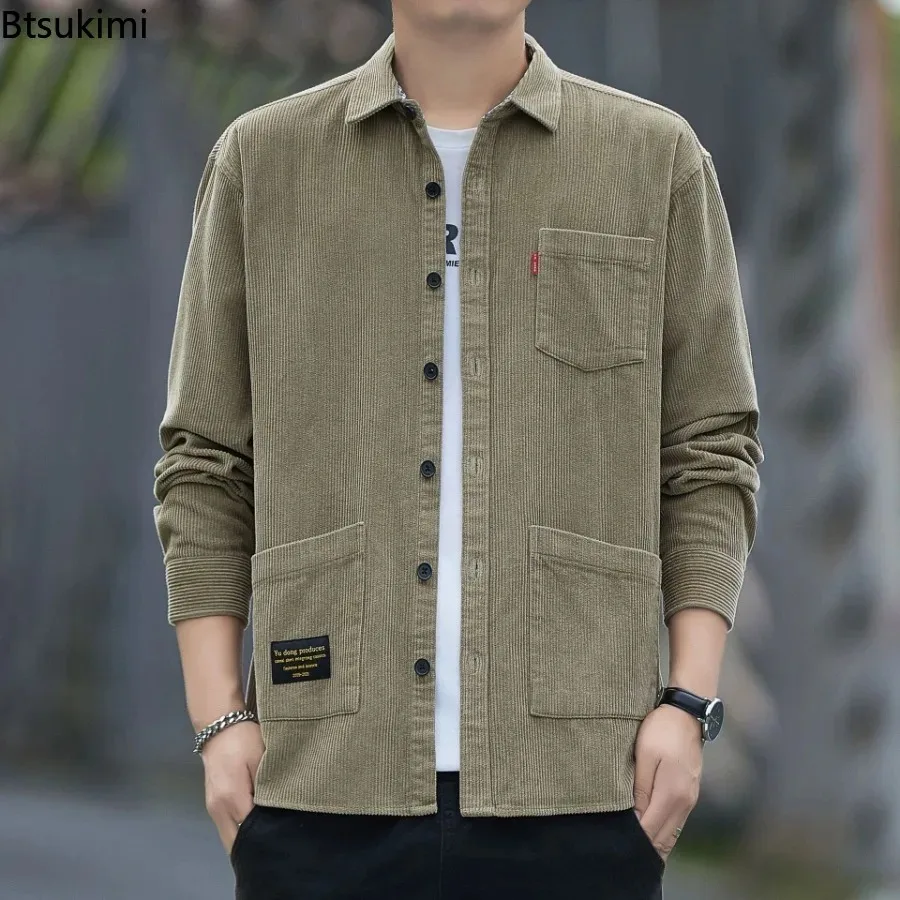 2026 Men's 100% Cotton Corduroy Shirts Spring Autumn New Style Long-sleeved Workwear Multi-Pocket Design Men Casual Shirt Jacket