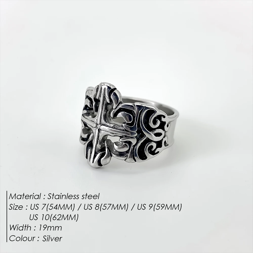 EMANCO Vintage-Ring mit Blumenmuster, graviert, aus Edelstahl, coole Herrenringe, trendige Accessoires, Größen 7-10