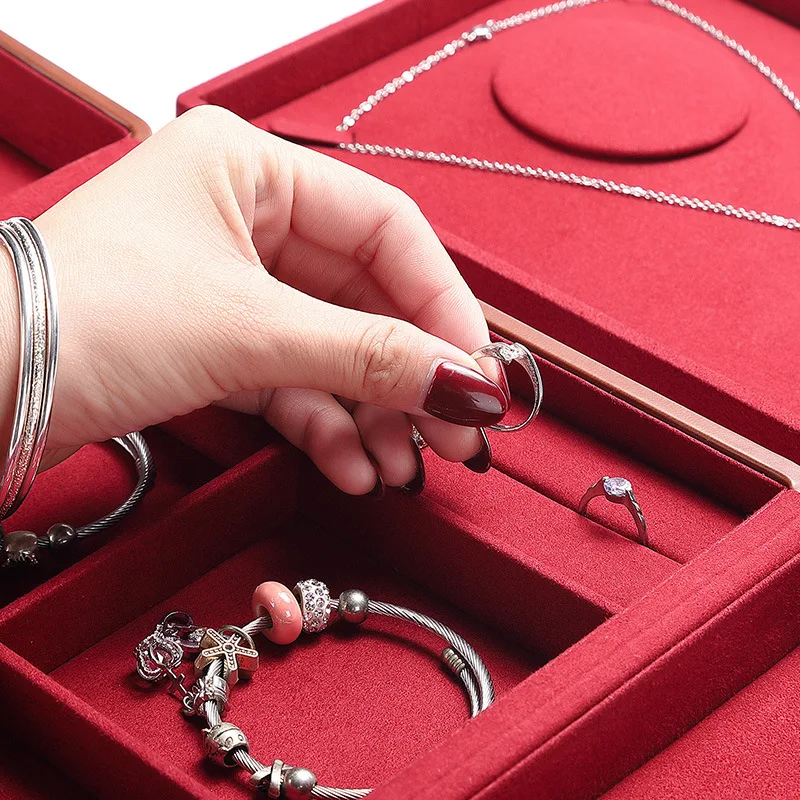 Jewelry Box Snap Ring Necklace Pendant Bracelet Earrings Double Open Double Layer Storage Box Set