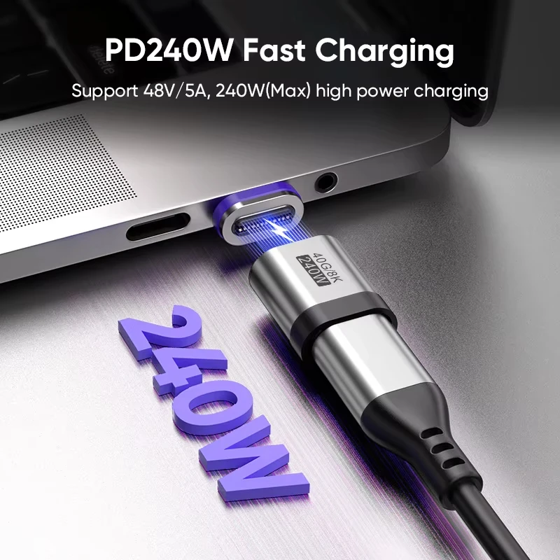 Type-C to Type-C 240W Magnetic Adapter 24Pin USB4.0 Thunderbolt 3/4 Fast Charge Magnet Converter Cable 8K@60Hz USB-C OTG Adapter