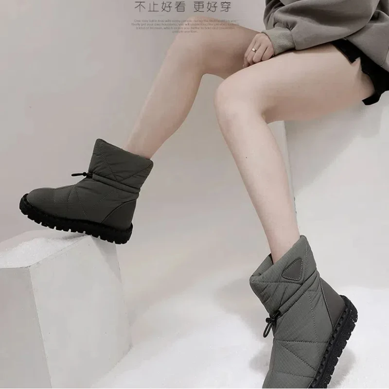 Warm Snow Boots Women Matte Dark Green Fashion Cotton Thick Artificial Fur Lining Lightweight Comfortable Casual Shoes for Women