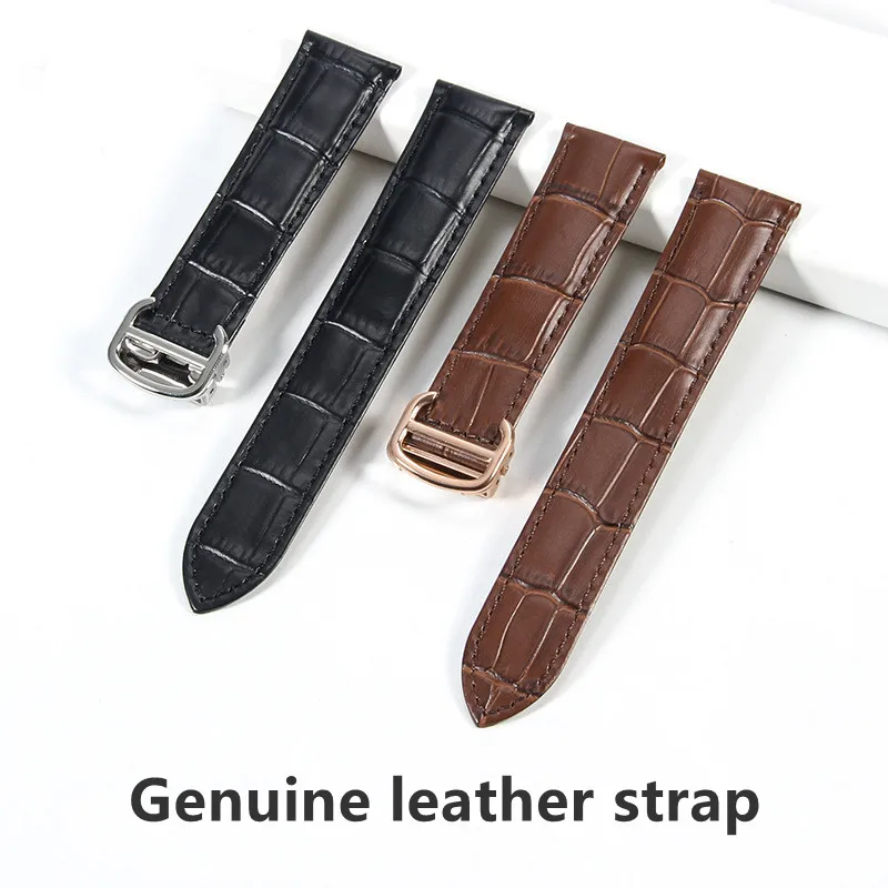 16/18/20/22/23/25mm Genuine leather watch strap Stainless steel folding buckle band Crocodile Pattern Bracelet for CARTIER TANK