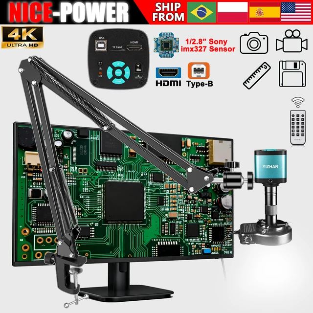 NICE-POWER 150X Mikroskop Cyfrowy 4K 60MP/48MP/13MP HDMI Type-C/USB Przemysłowa Kamera Mikroskopowa do Inspekcji PCBA