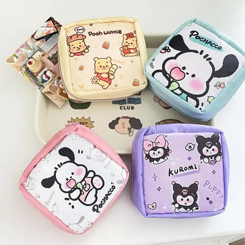 New Kawali Sanrio Kuromi Pochacco Pompompurin Disney Winnie Storage Bag Small Square Bag Lipstick Bag Girl Sanitary Napkin Bag