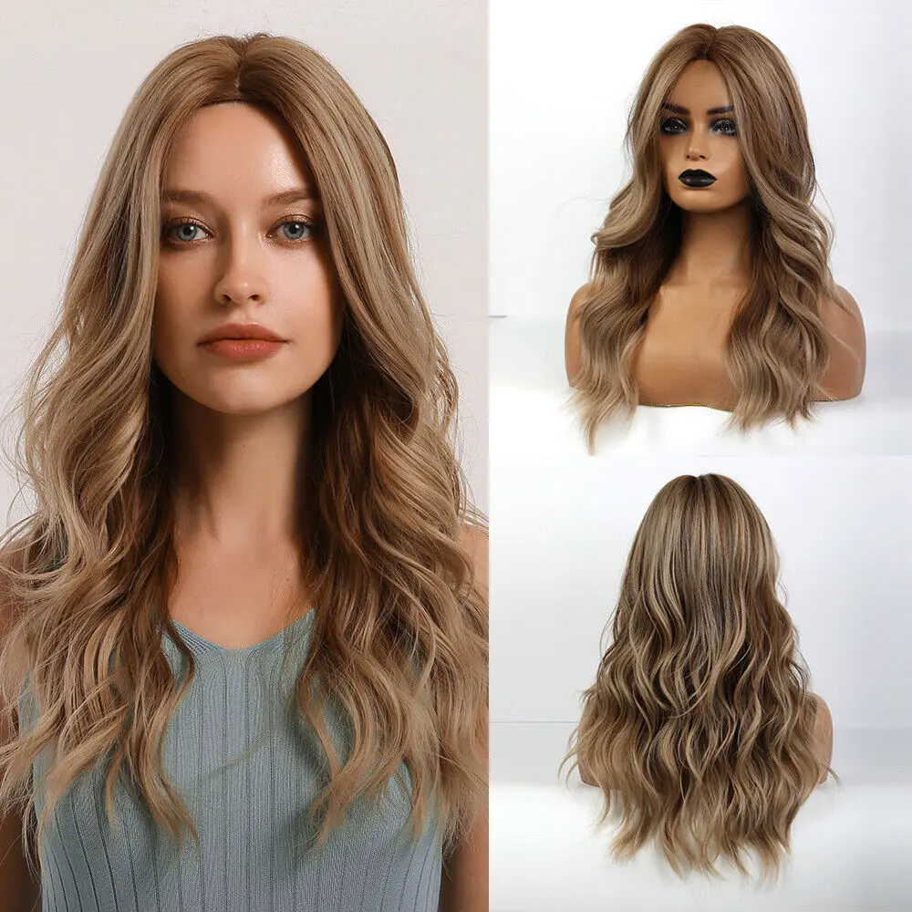 

Brown Wavy Hair for Women Long Ombre Synthetic with Highlights Wigs