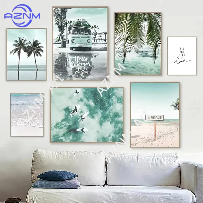 1PC ，Seagull Wall Pictures Ocean Art Prints Scandinavian Murals Mint Green Posters Seascape Canvas Painting Living Room