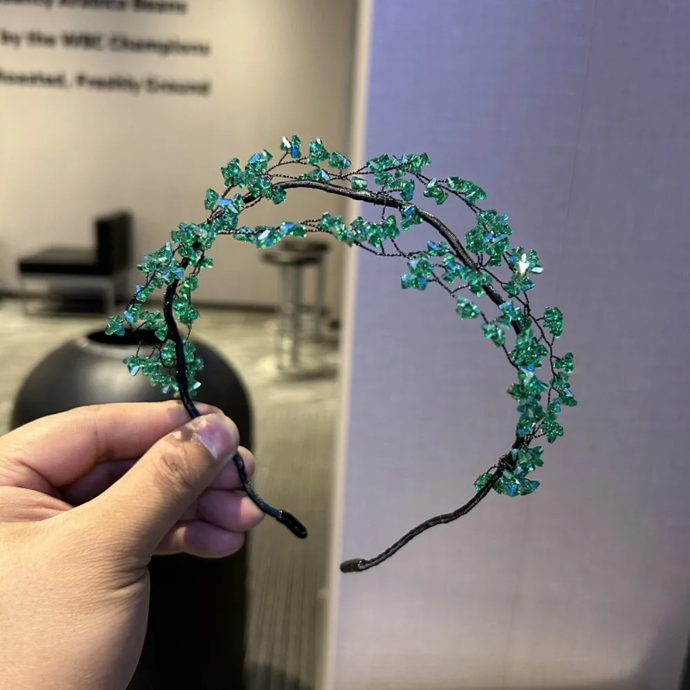 

Милая фея в корейском стиле, винтажная повязка на голову, элегантный роскошный обруч для волос с кристаллами и бисером, зеленые украшения для волос, свадебные головные уборы, свадьба