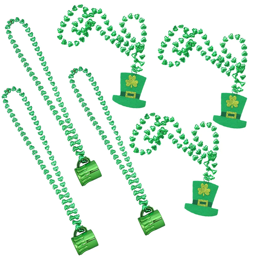 مجموعة واحدة من قلادات عيد القديس باتريك، قلادة من الخرز الأخضر، كوب للبيرة، قبعة على شكل لوازم الحفلات، إكسسوارات للنساء والفتيات