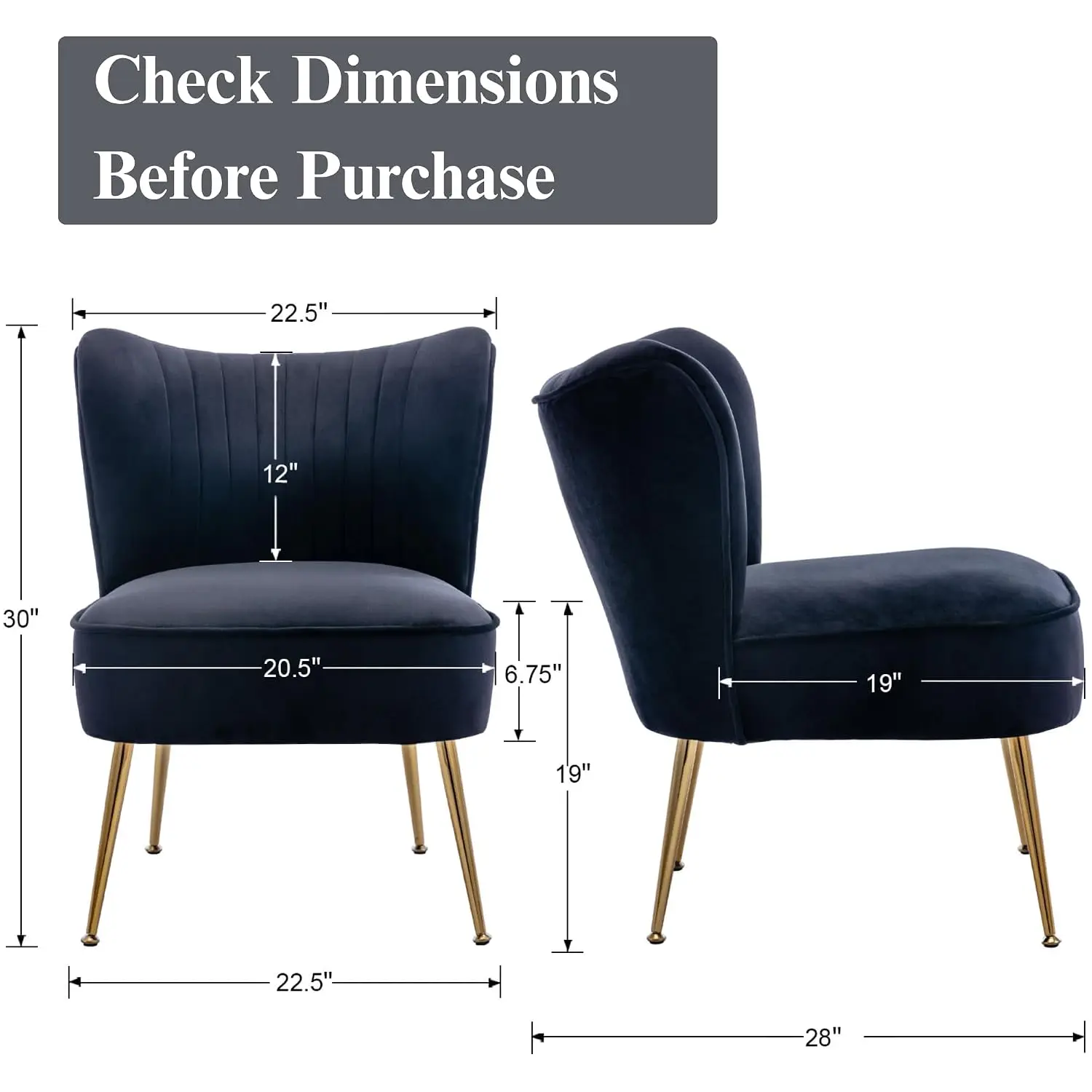 Velvet Slipper Chair Set of 2 Armless Mid Century Side Sofa with Golden Legs for Living Room Bedroom Guest Room, Customized