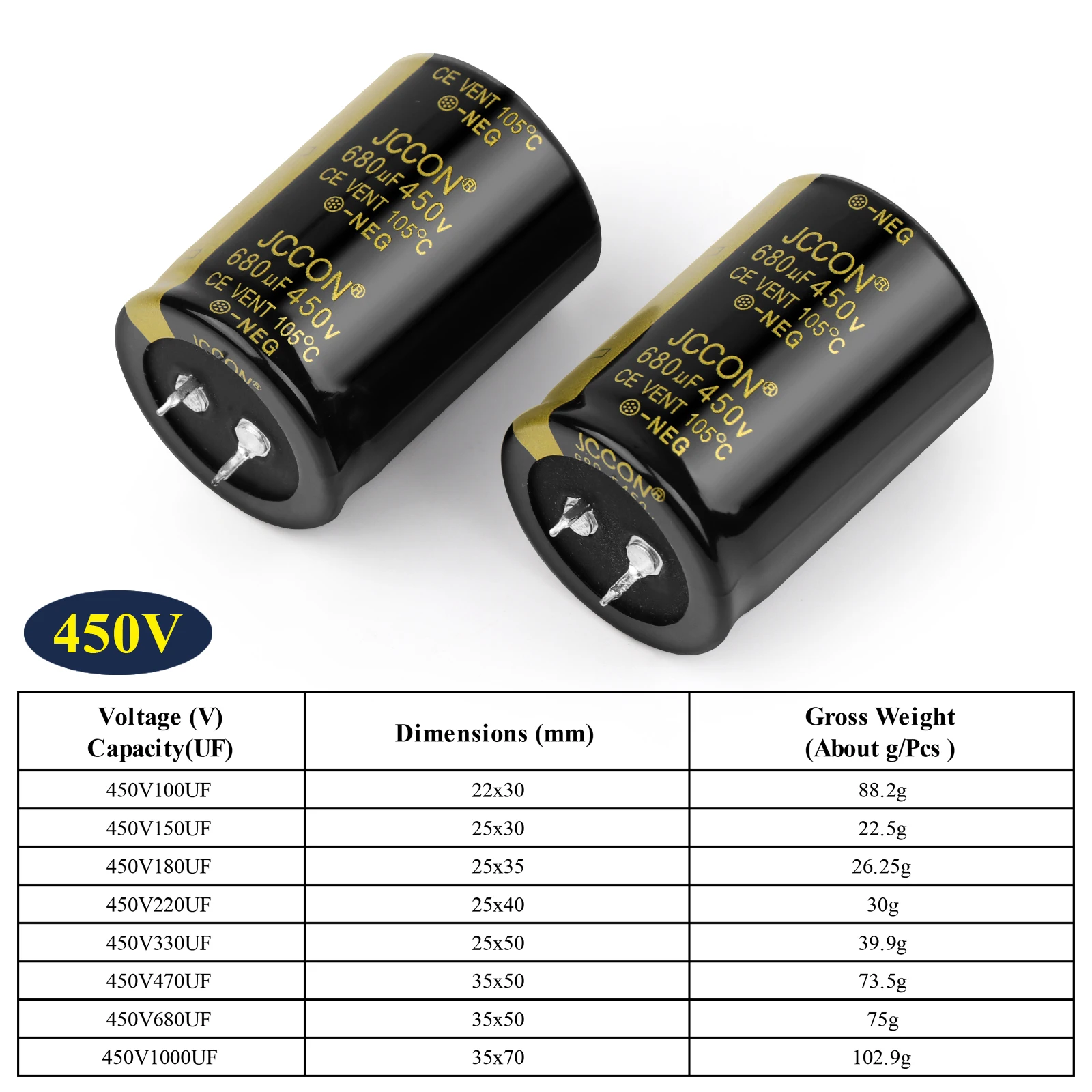 2Pcs 450V Capacitor Amplifier Electrolytic Capacitor 2000Hours 105 ℃ For Filter/Audio/Air Conditioner/HiFi/Power Capacitance