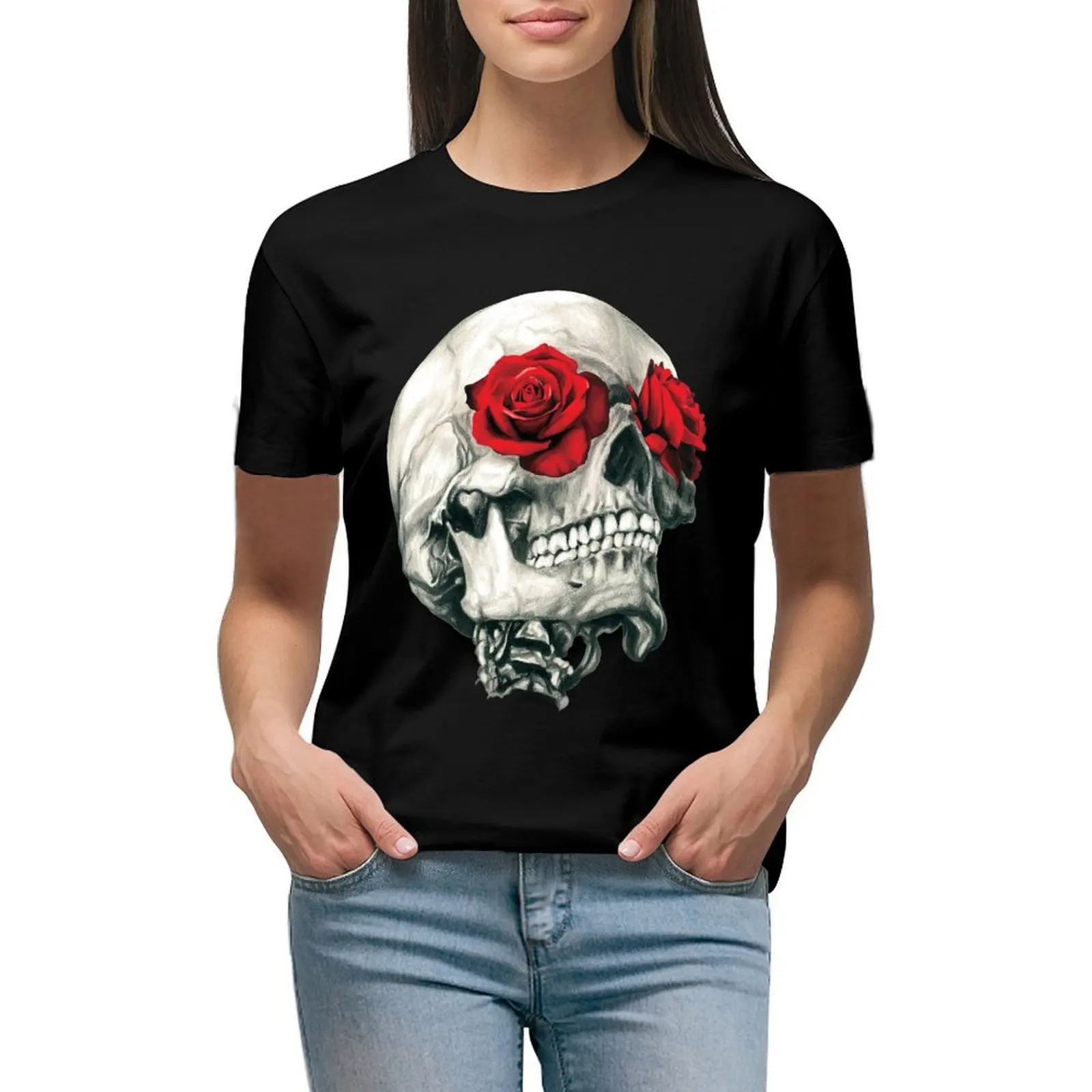 

Rose Eye Skull T-Shirt quick drying kawaii clothes shirts graphic tees Woman clothing