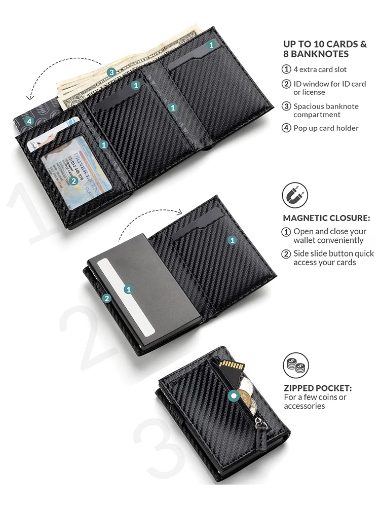 남성용 RFID 차단 바이폴드 지갑, 신용 카드 홀더, 동전 수납 공간 및 지폐 수납 공간 