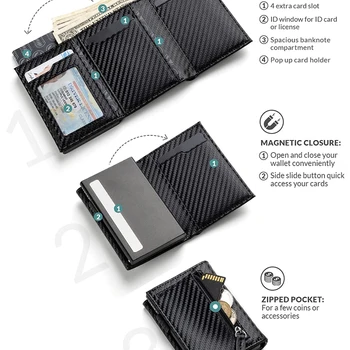 남성용 RFID 차단 바이폴드 지갑, 신용 카드 홀더, 동전 수납 공간 및 지폐 수납 공간 