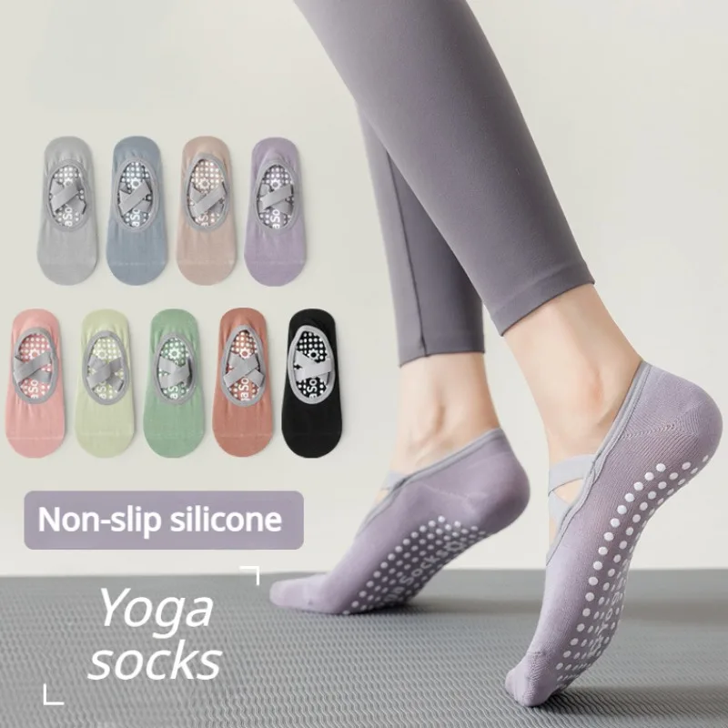 1 par de calcetines de Yoga profesionales para mujer, calcetines deportivos de silicona antideslizantes para gimnasio, Pilates, espalda descubierta, vendaje transpirable, calcetín de tobillo bajo