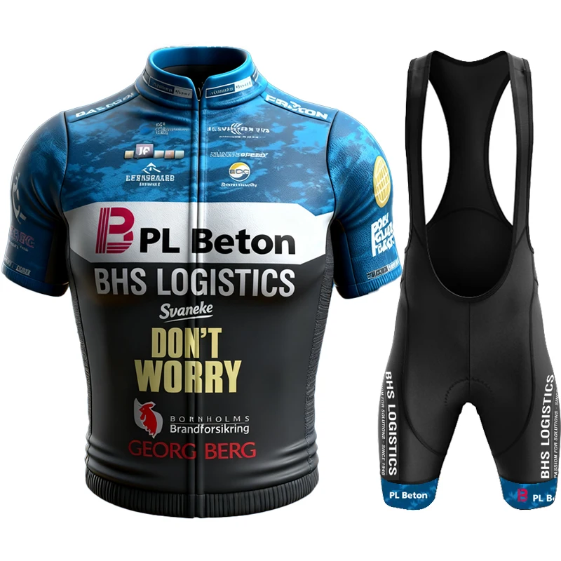 BHS - PL Beton - Bornholm Jersey Cycling Costume for Men's Bike Male Set Pants Gel Sports Outfit Man Shorts Uniform Wear Kit Mtb