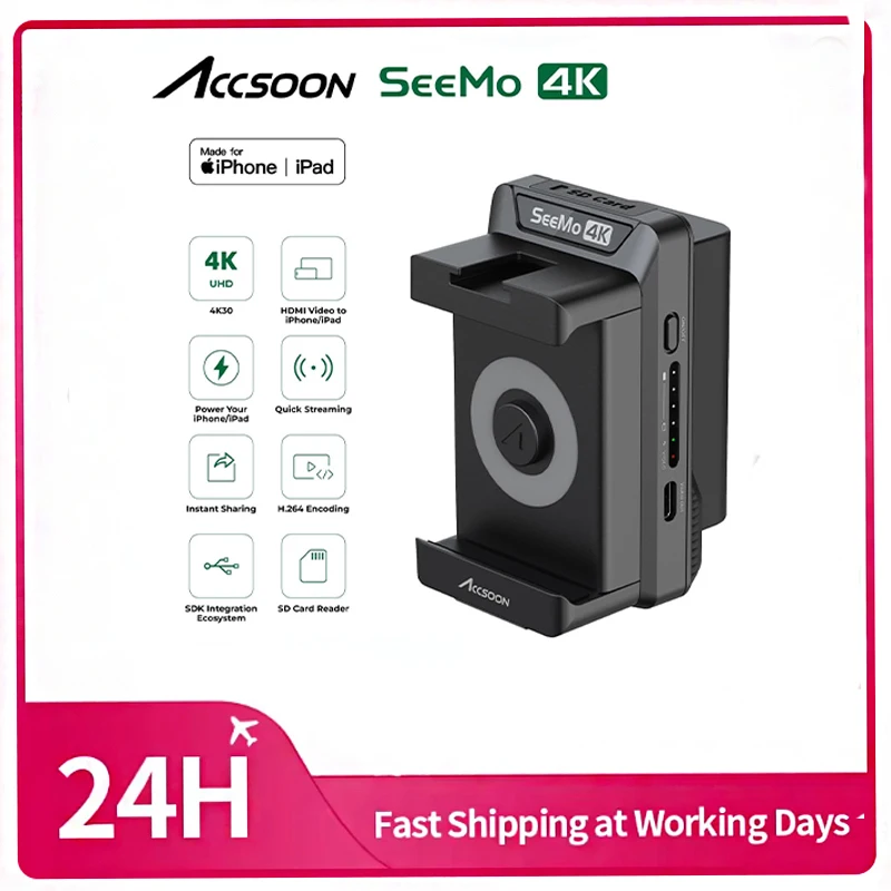 Accsoon SeeMo 4K 2160P 1080P Video Output Video Monitor for Iphone Ipad IOS Phone Power NP-F Battery