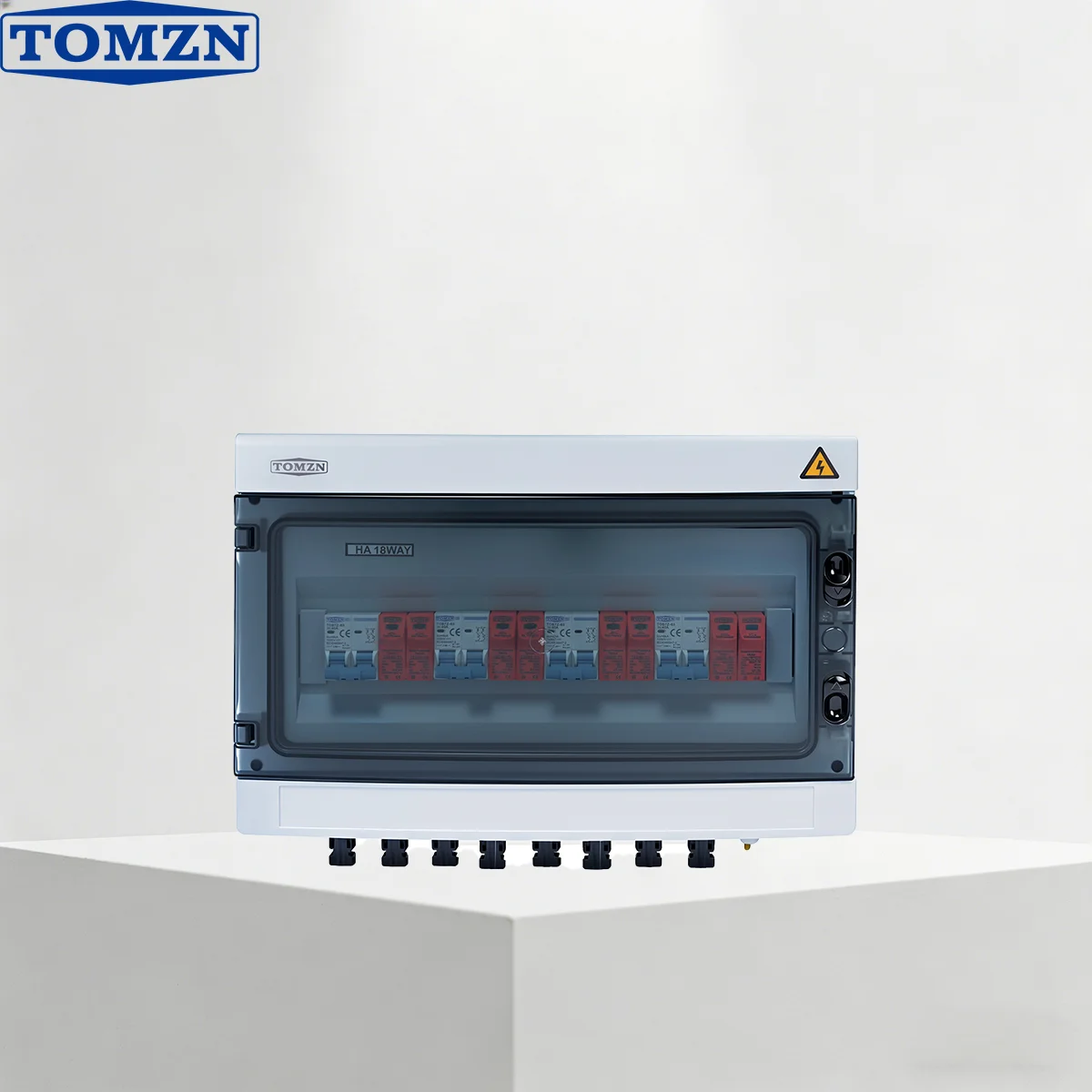 TOMZN Solar PV Combiner Box – 4 Input 4 Output, 1000VDC, Lightning Protection with MCB & SPD IP65 Waterproof 12-Way Distribution