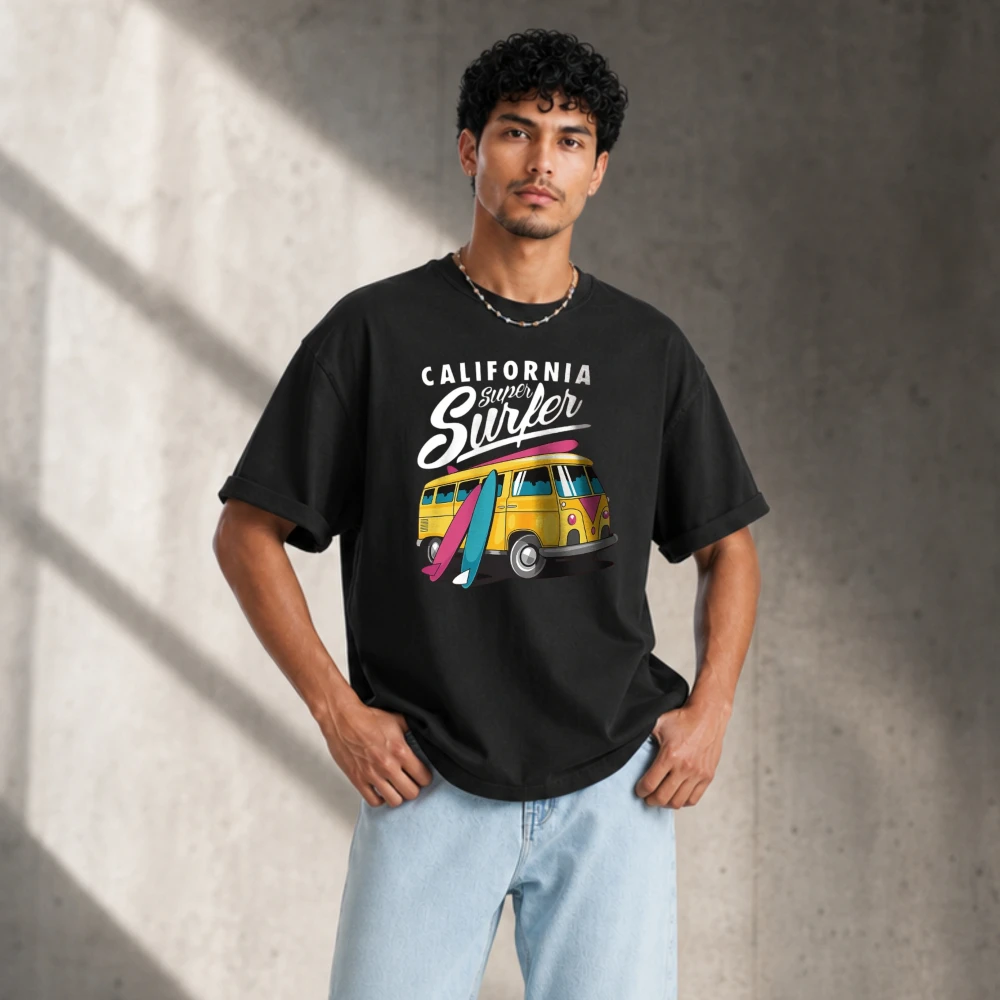 Surfer Sunrise Silhouette Printed Unisex Men Women Cotton T-Shirt Tees Tops Cotton Ocean Wave Graphic Morning Ritual Casual Tee
