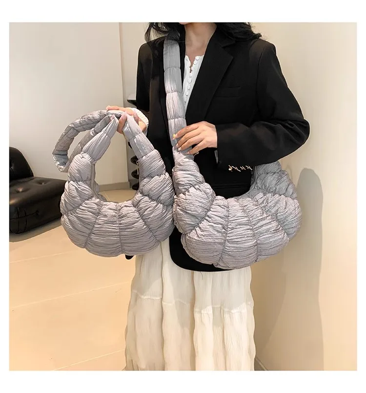 Trendy Croissant Quilted Shoulder Crossbody Bags Women Hobos Handbags and Purses Nylon Padded New Thread Messenger Bag