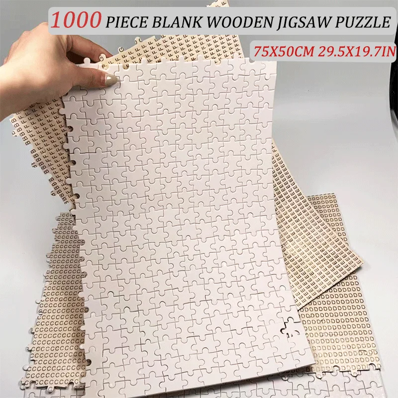 1000ピース木製ブランクパーティションパズル75x50cm-295x197インチ、diyカラーリング、バックレターコード-アートハンドメイドセット