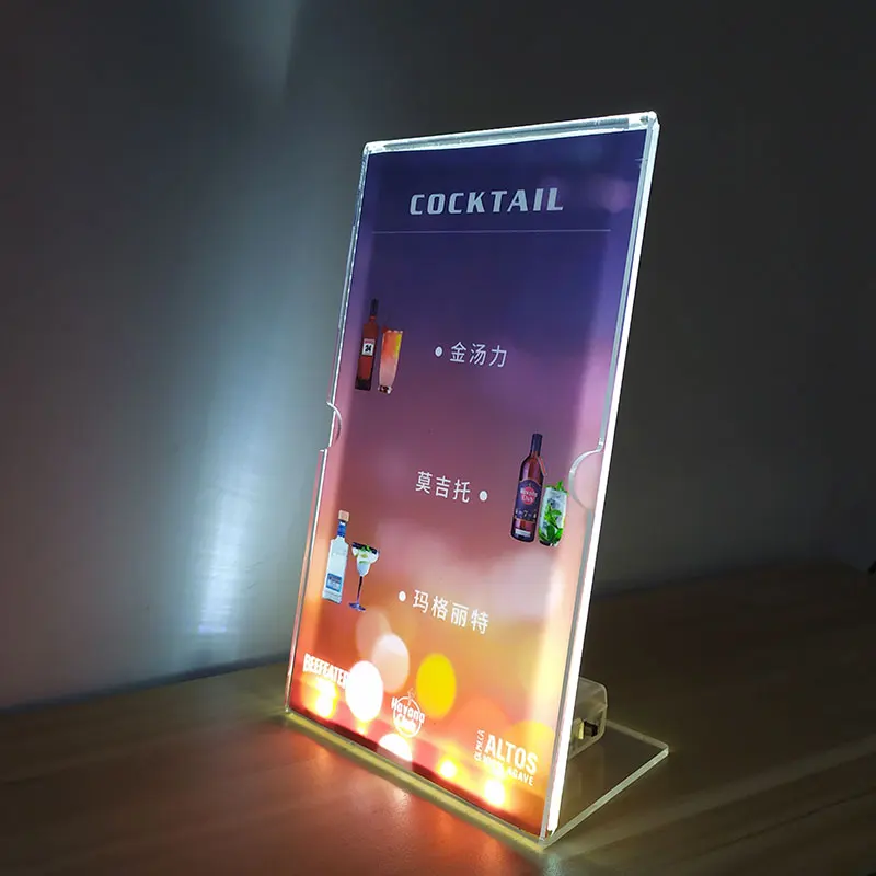 Boîte à lumière LED en acrylique Decca, table de publicité, page unique pour la liste des vins, table d'affichage des prix, enseigne de bureau de restaurant, bar, ktv, en stock