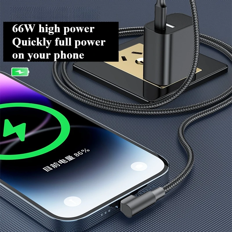 C To C Cable Elbow 66W Mobile Phone Fast Charging Data Cable 1 2 3 Meters Suitable for Apple Samsung Xiaomi Redmi Charging Cable