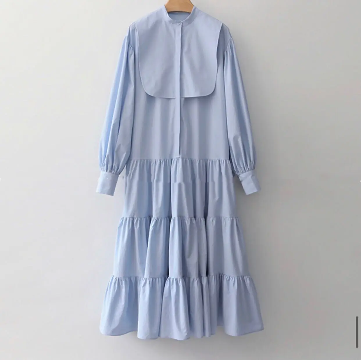 REALEFT New 2024 Vintage White Women\'s Long Dresses Spring Long Puff Sleeve Stand Collar Korean Casual Female Dresses